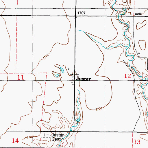 Topographic Map of Jester, OK