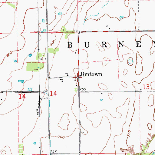 Topographic Map of Jimtown, OK