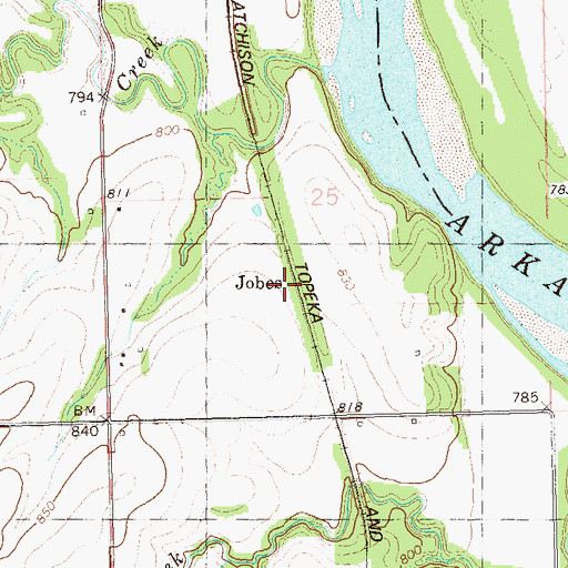Topographic Map of Jobes, OK