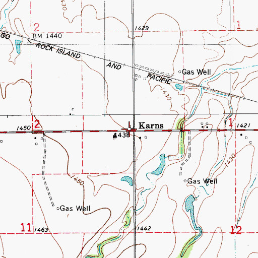 Topographic Map of Karns, OK