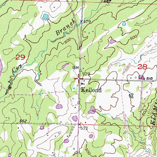 Topographic Map of Kellond, OK