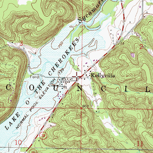Topographic Map of Kellyville, OK