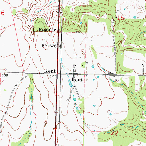 Topographic Map of Kent, OK