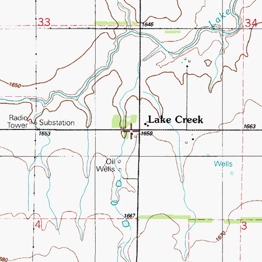 Topographic Map of Lake Creek, OK