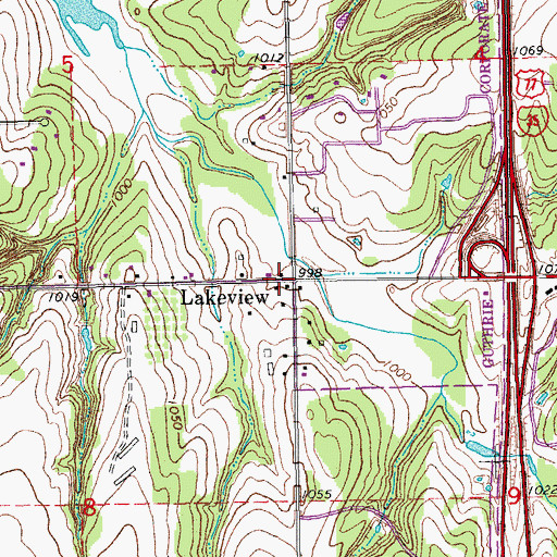 Topographic Map of Lakeview, OK