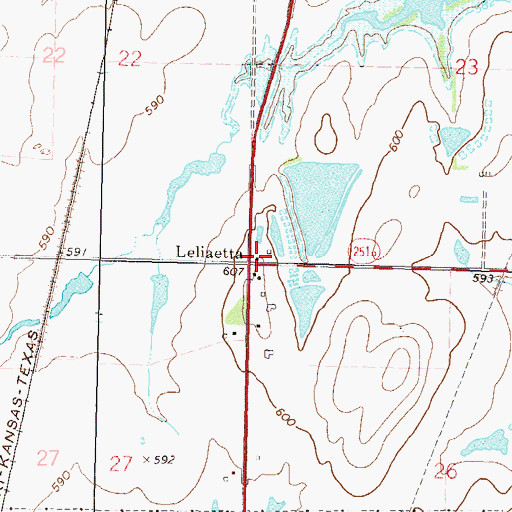 Topographic Map of Leliaetta, OK
