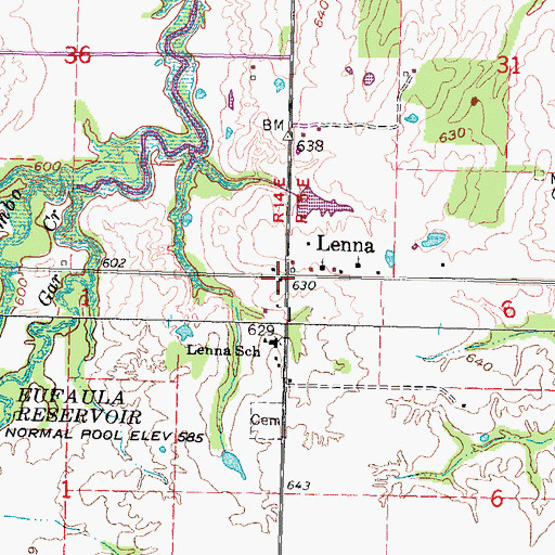 Topographic Map of Lenna, OK