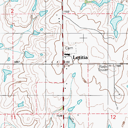 Topographic Map of Letitia, OK