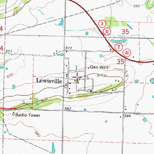 Topographic Map of Lewisville, OK