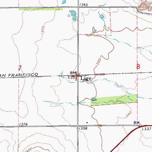 Topographic Map of Lige, OK