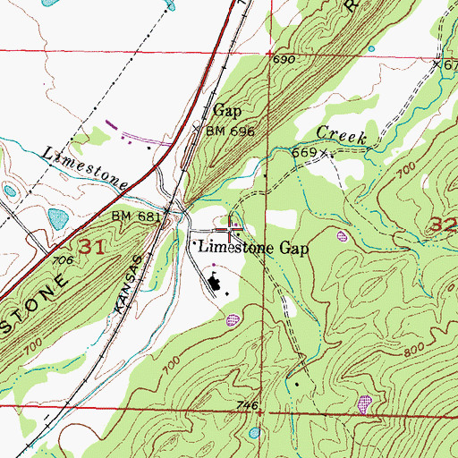 Topographic Map of Limestone Gap, OK