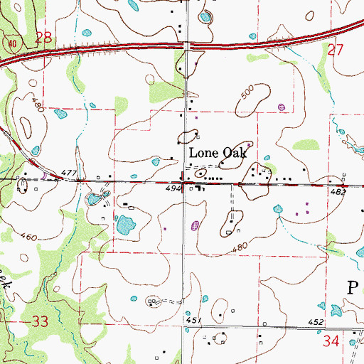 Topographic Map of Lone Oak, OK