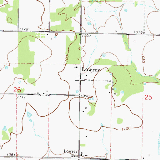 Topographic Map of Lowrey, OK