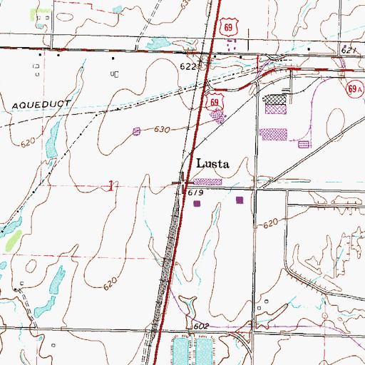 Topographic Map of Lusta, OK