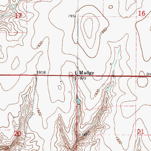 Topographic Map of Madge, OK