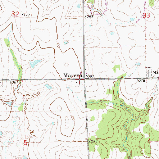 Topographic Map of Marena, OK