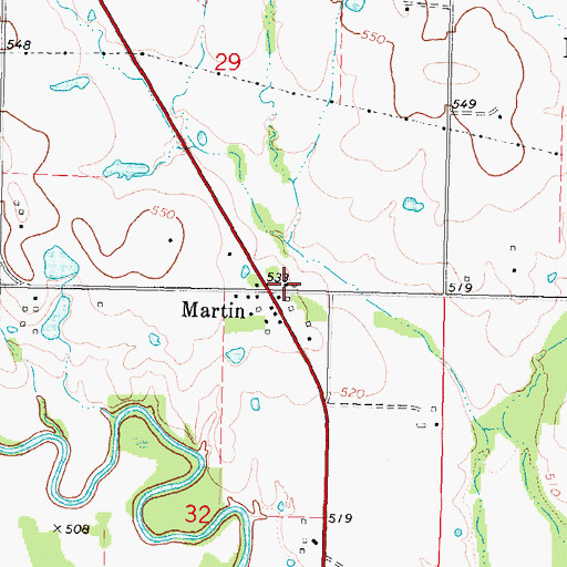 Topographic Map of Martin, OK