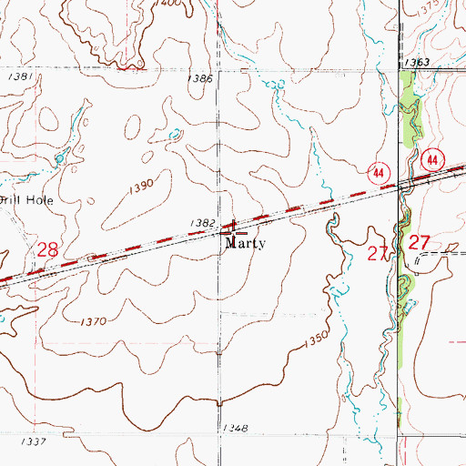 Topographic Map of Marty, OK