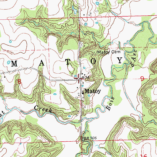 Topographic Map of Matoy, OK