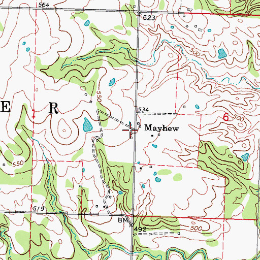 Topographic Map of Mayhew, OK