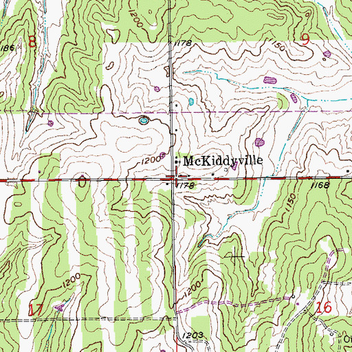 Topographic Map of McKiddyville, OK