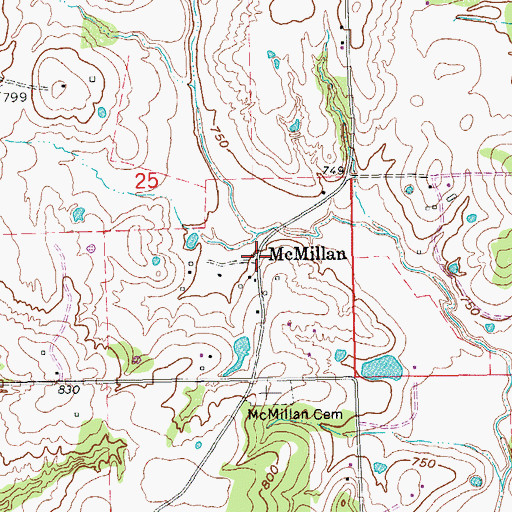Topographic Map of McMillan, OK