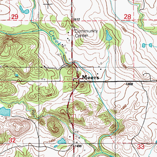 Topographic Map of Meers, OK