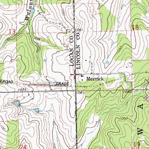 Topographic Map of Merrick, OK