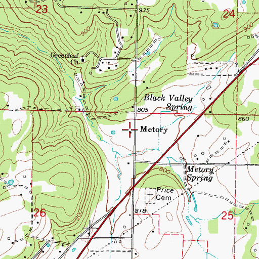 Topographic Map of Metory, OK