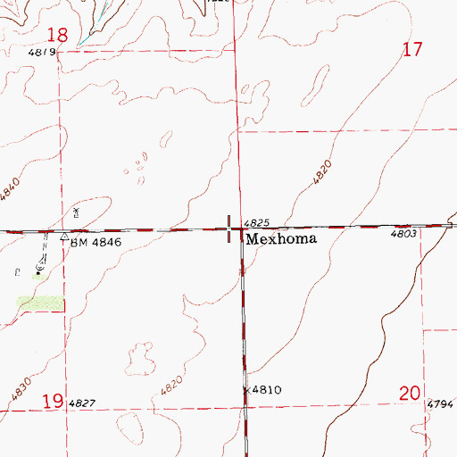 Topographic Map of Mexhoma, OK