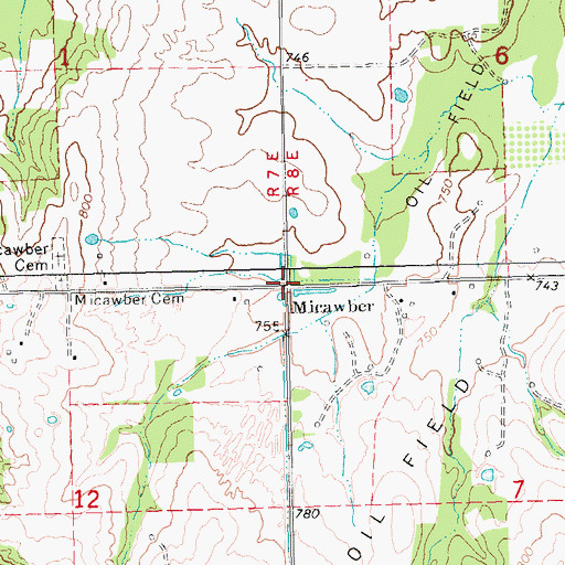 Topographic Map of Micawber, OK