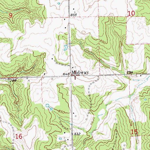 Topographic Map of Midway, OK