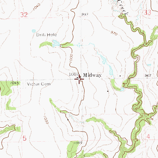 Topographic Map of Midway, OK