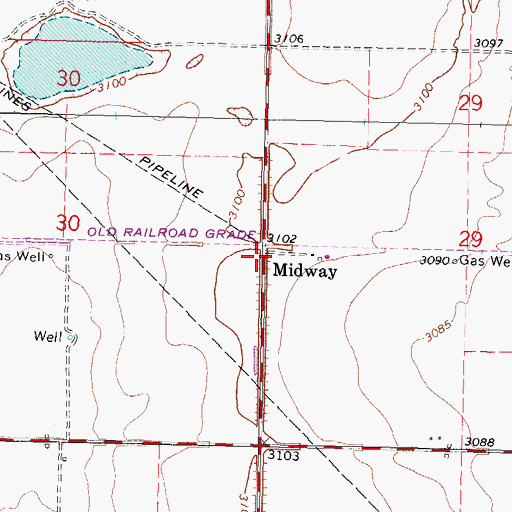 Topographic Map of Midway, OK