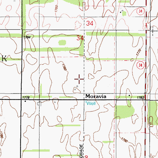 Topographic Map of Moravia, OK