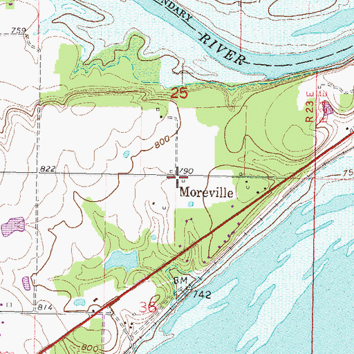 Topographic Map of Moreville, OK
