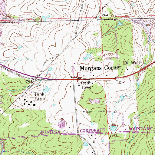 Topographic Map of Morgans Corner, OK