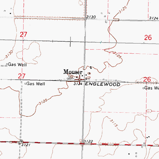 Topographic Map of Mouser, OK