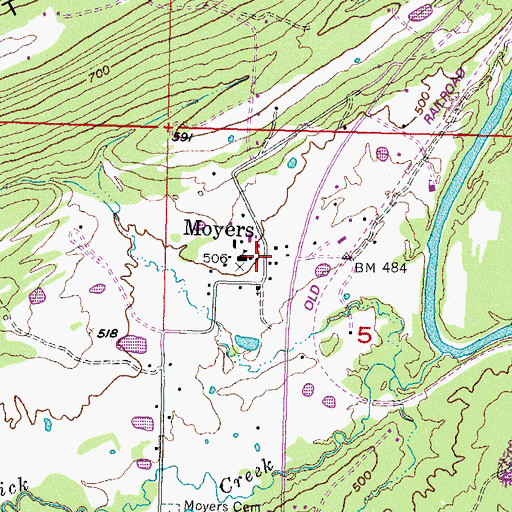 Topographic Map of Moyers, OK