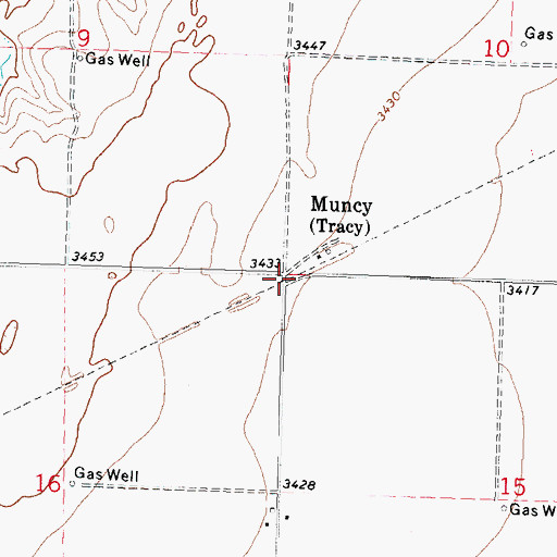 Topographic Map of Muncy, OK