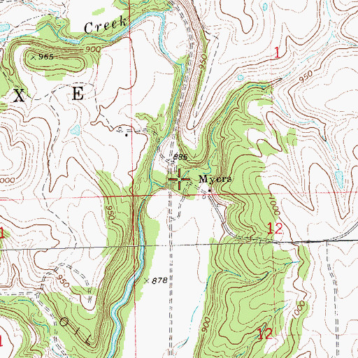 Topographic Map of Myers, OK