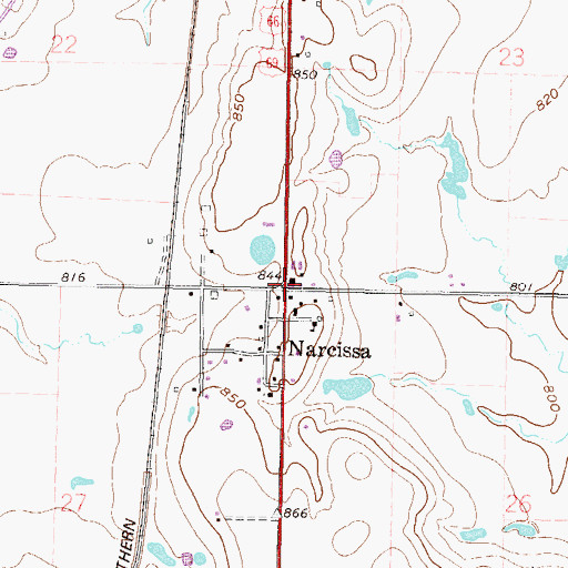 Topographic Map of Narcissa, OK
