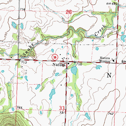 Topographic Map of Natura, OK
