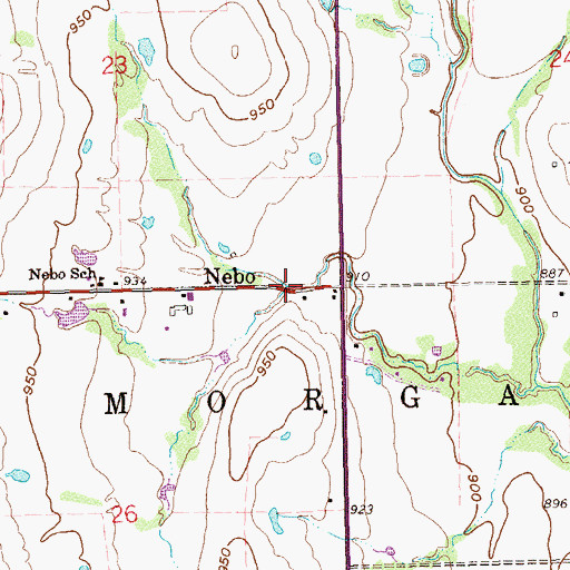 Topographic Map of Nebo, OK