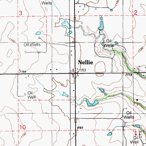 Topographic Map of Nellie, OK