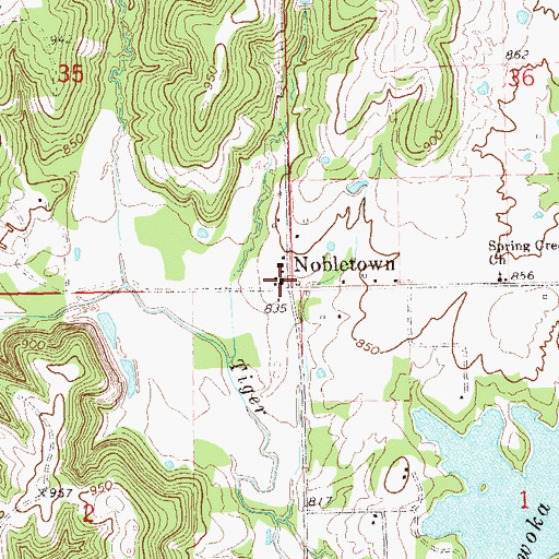 Topographic Map of Nobletown, OK