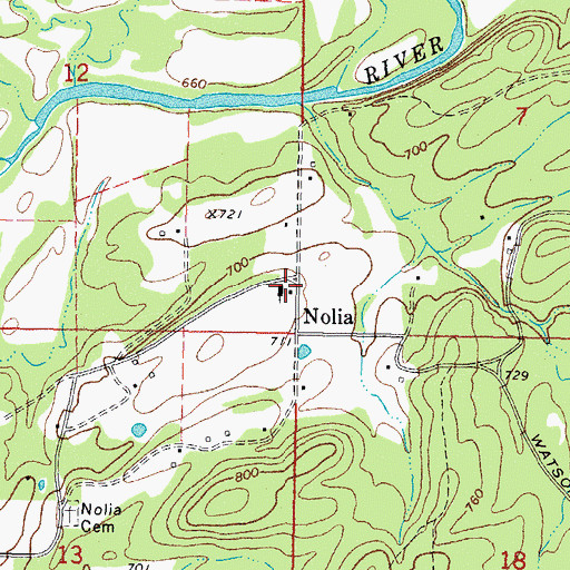 Topographic Map of Nolia, OK