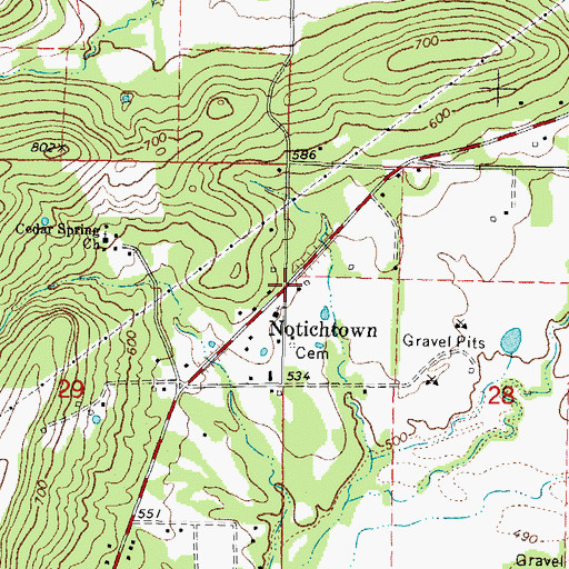 Topographic Map of Notiechtown, OK