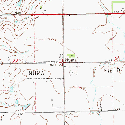 Topographic Map of Numa, OK
