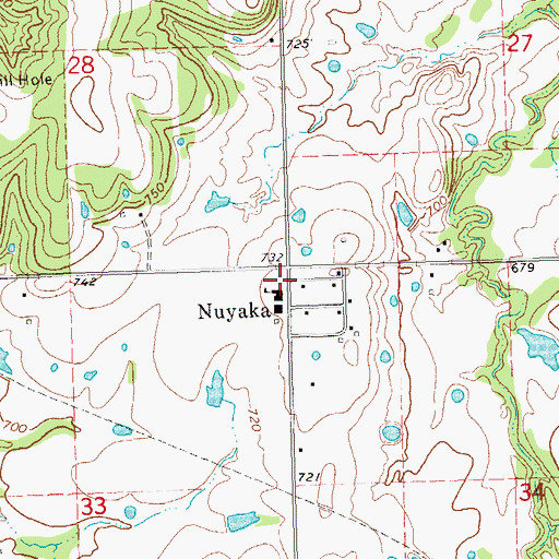 Topographic Map of Nuyaka, OK